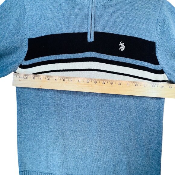 US Polo Assn Mens Pullover Sweater Blue Stripe 1/4 Zip Med Horse Logo L/S - Picture 10 of 13